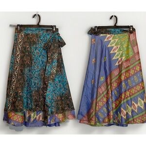 NEW Darn Good Yarn Sari Silk Wrap Tea Skirt Womens 2-12 Floral Paisley Boho